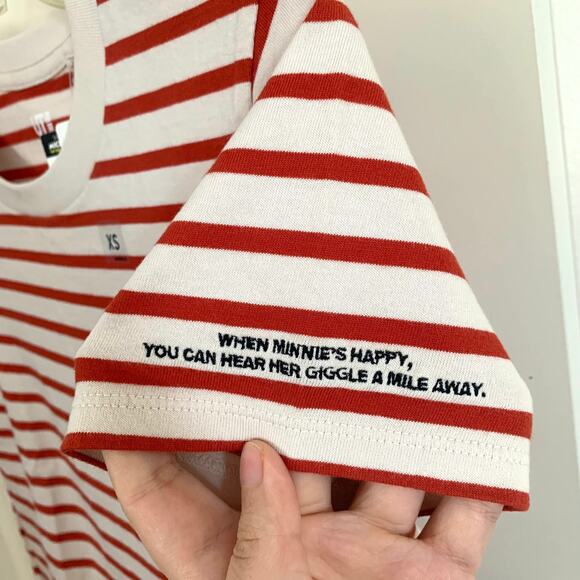 Uniqlo x Disney Minnie Mouse Embroidered Striped T-shirt in Red/Cream - Picture 4 of 9